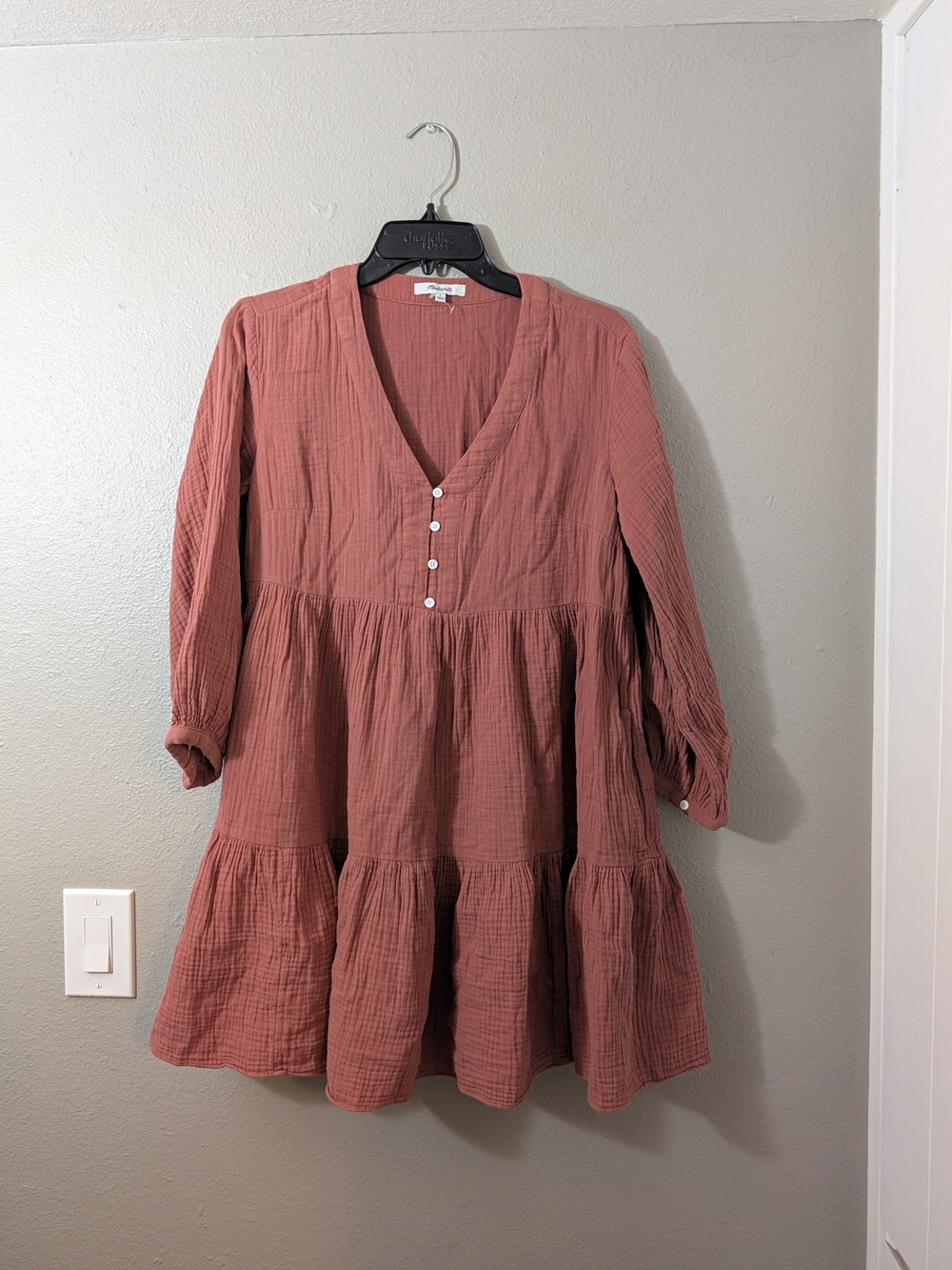 Madewell Tiered V-Neck Button Dress - Dusty Rose